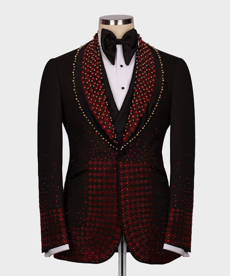 Black and red patterned suit jacket 