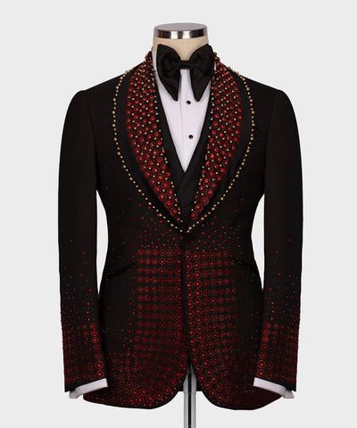 Black and red patterned suit jacket 