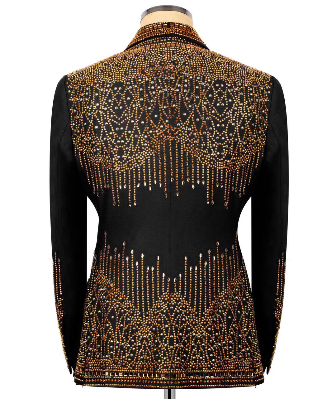 Black jacket with gold bead embellishments on the back  