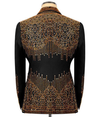 Black jacket with gold bead embellishments on the back  