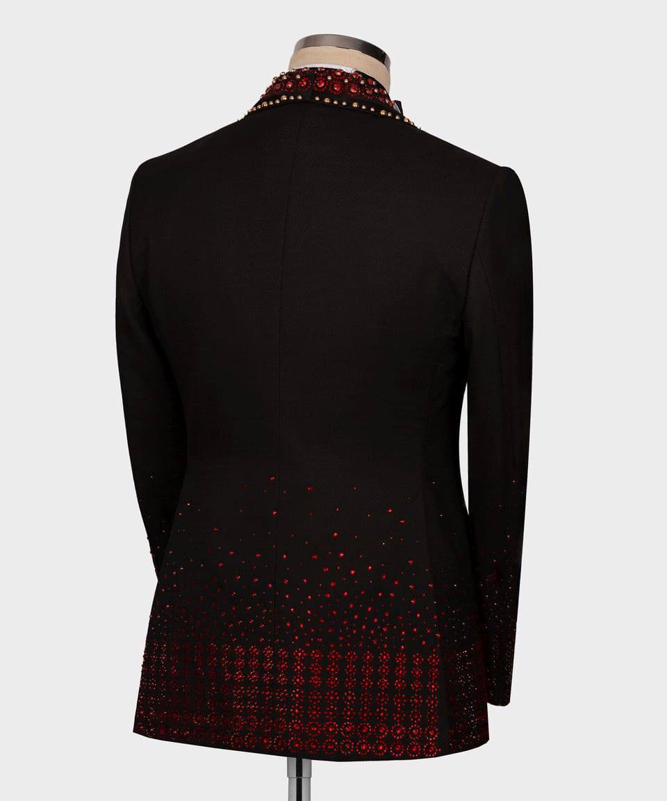Black jacket with red pattern suit