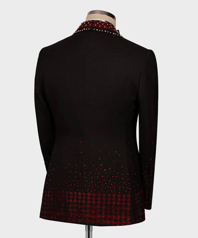 Black jacket with red pattern suit