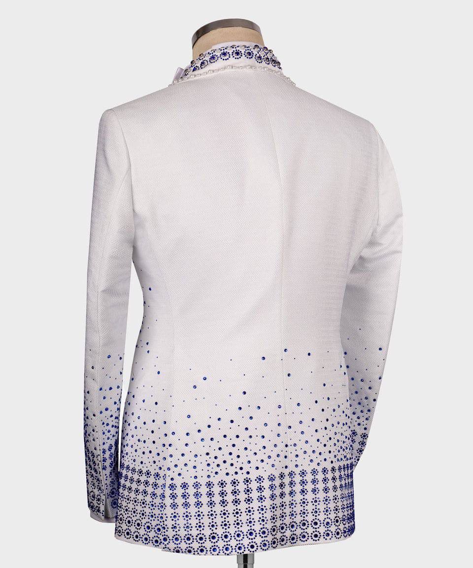Majejsty Boutique White shirt with blue patterned collar and hem 