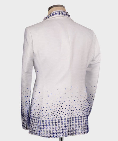 Majejsty Boutique White shirt with blue patterned collar and hem 