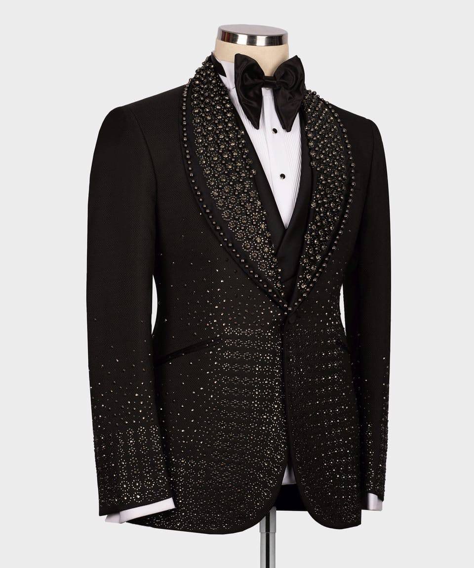 Majesty Boutique Black tuxedo with intricate detailing 