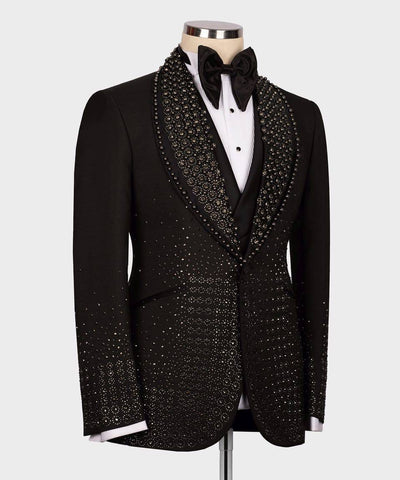 Majesty Boutique Black tuxedo with intricate detailing 