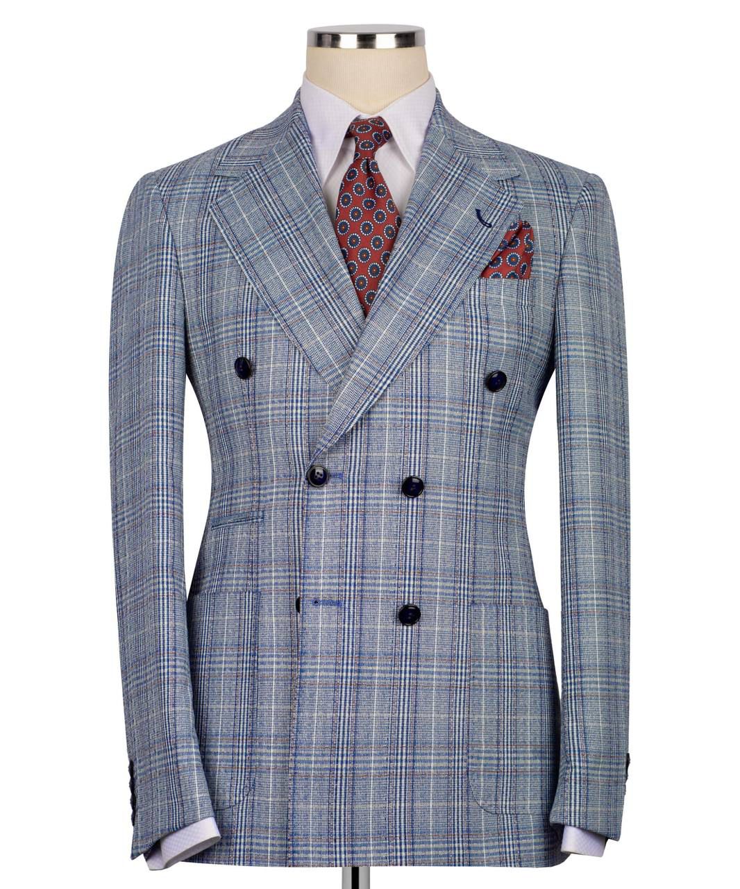 Majesty Boutique Blue checkered double-breasted suit 