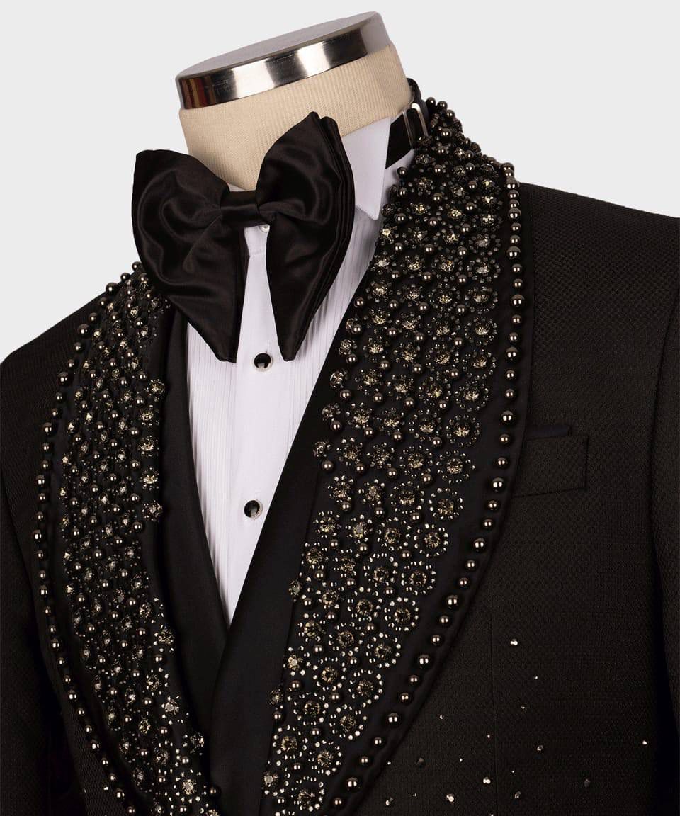 Majesty boutique Black tuxedo with a beaded Shawl Collar suit