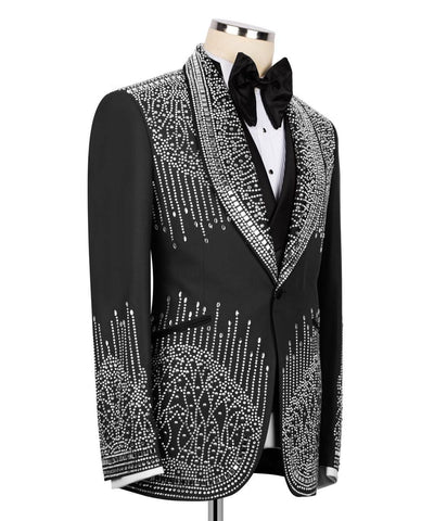 Black Luxury Stones Beaded Suits