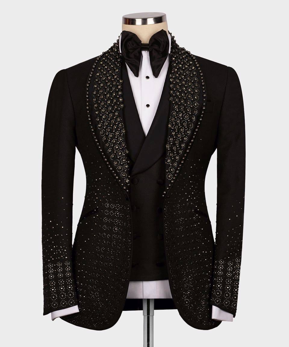 majesty Boutique Black tuxedo with decorative lapels 