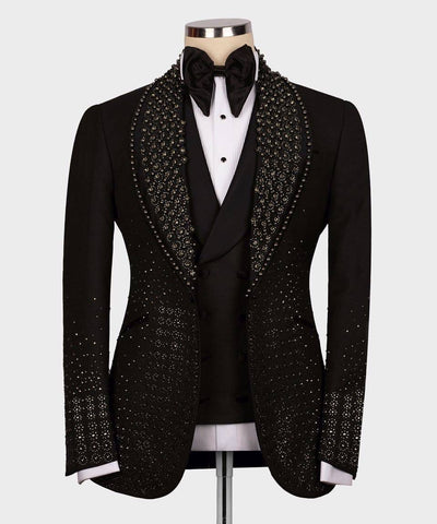 majesty Boutique Black tuxedo with decorative lapels 