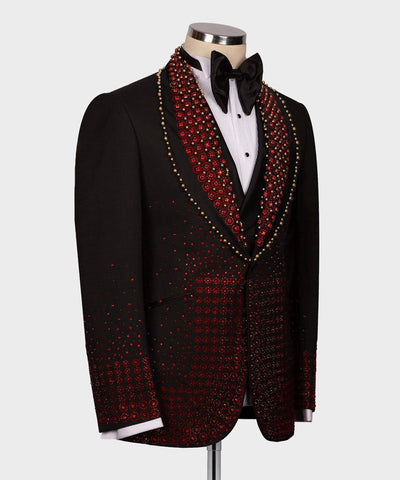 majesty boutique Black and red patterned suit jacket 