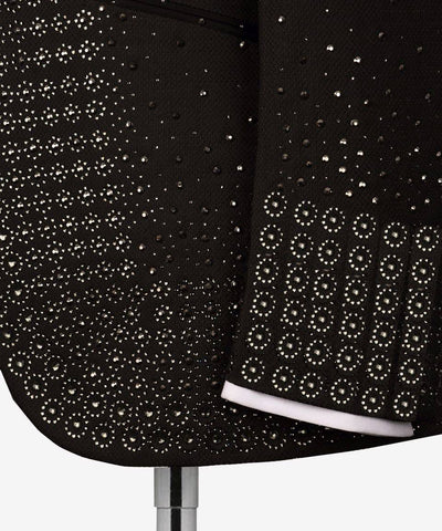  rhinestone embellishments on a tuxedo suit 